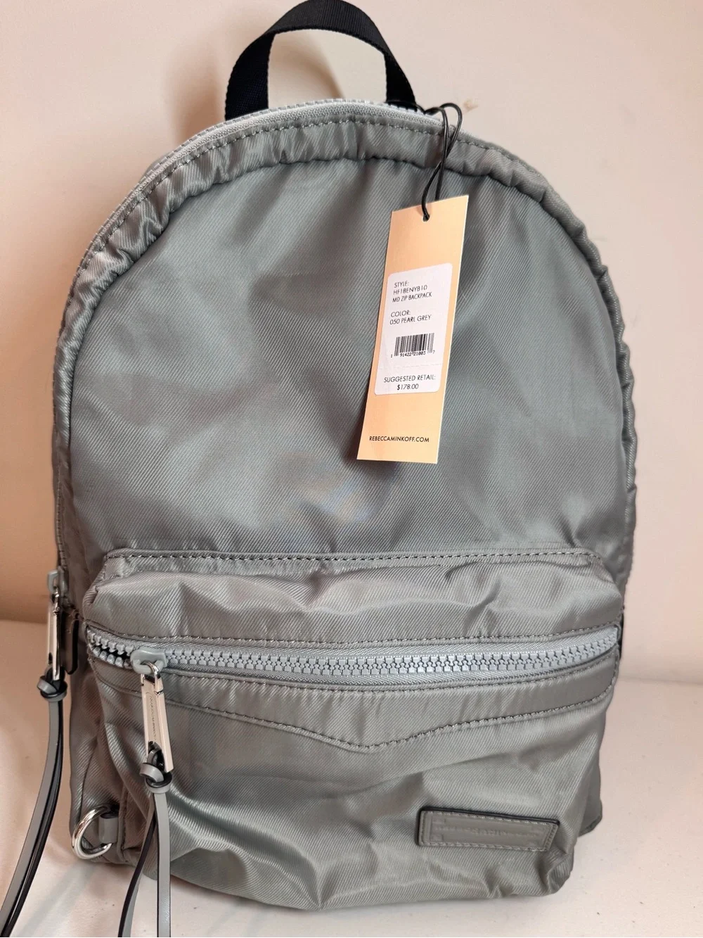Rebecca Minkoff Pearl Gray Medium Zip Backpack